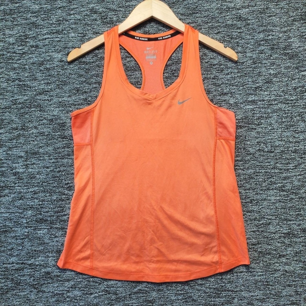 Nike Running Tank Top Womens Medium Orange Dri Fit Miler Racerback Mesh Gym Yoga